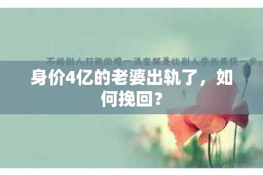 身价4亿的老婆出轨了，如何挽回？