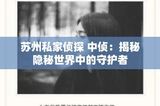 苏州私家侦探 中侦：揭秘隐秘世界中的守护者